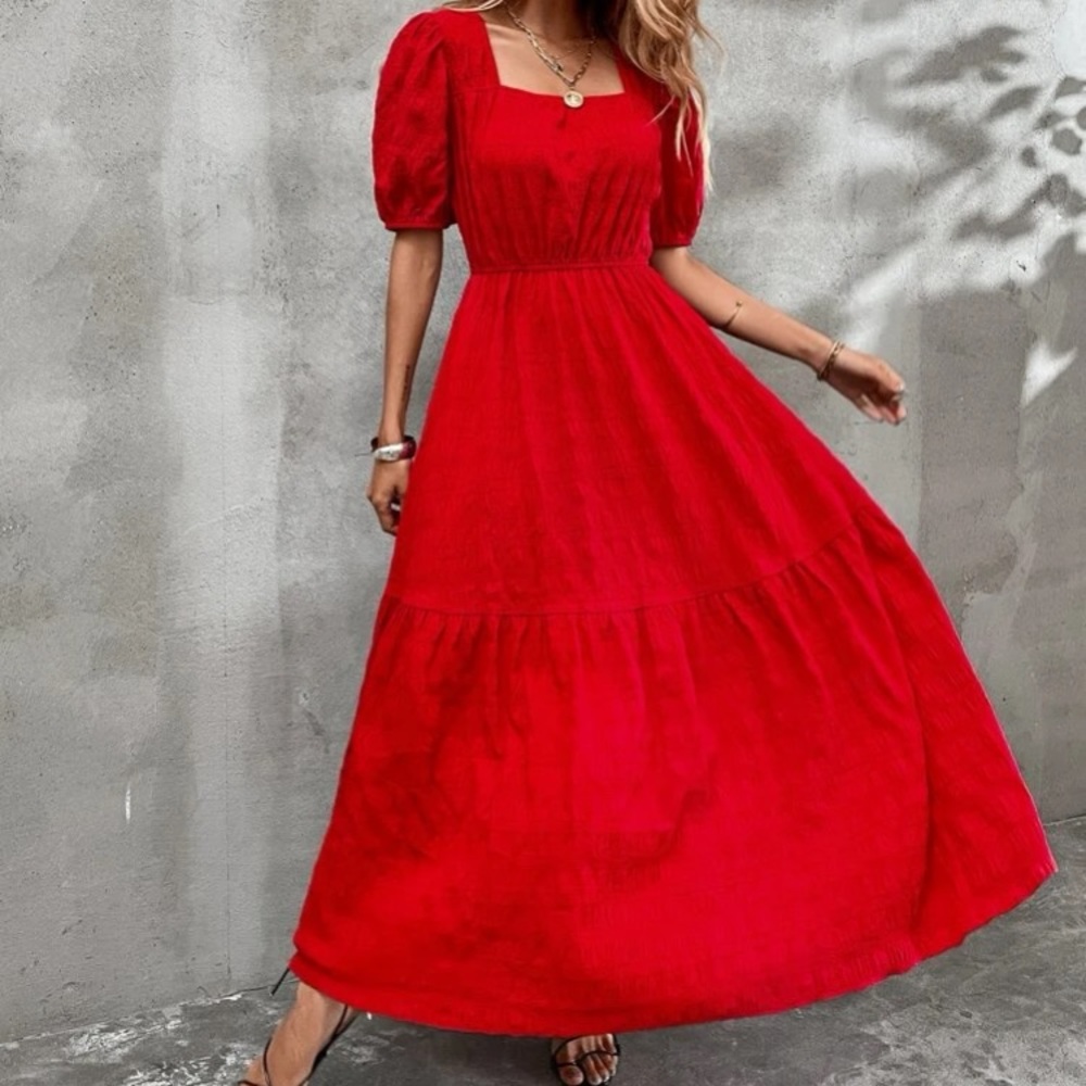 Boho  hot pink square neck A-line maxi dress - Picture 7 of 16